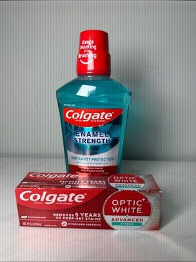 Colgate Mouthwash 16.9 fl oz and Toothpaste 3.2 oz optic white bundle Brand New